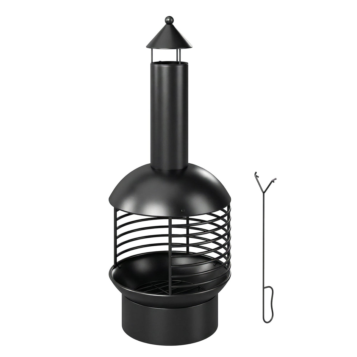 Chimney Fire Pit with Poker and Charcoal Grid, Black — product view 2