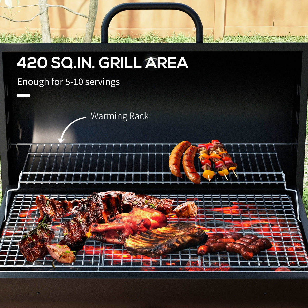 Portable Barrel Charcoal BBQ Trolley Smoker with Wheels, Black — product view 6