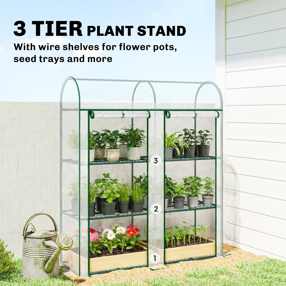 3 Tier Mini Greenhouse with 2 Roll-up Doors, 56.3" x 18.1" x 64.6" — product view 6
