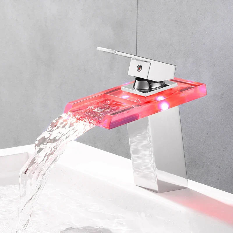 LoungeYard | LED Brass Waterfall Modern Faucet — product view 6