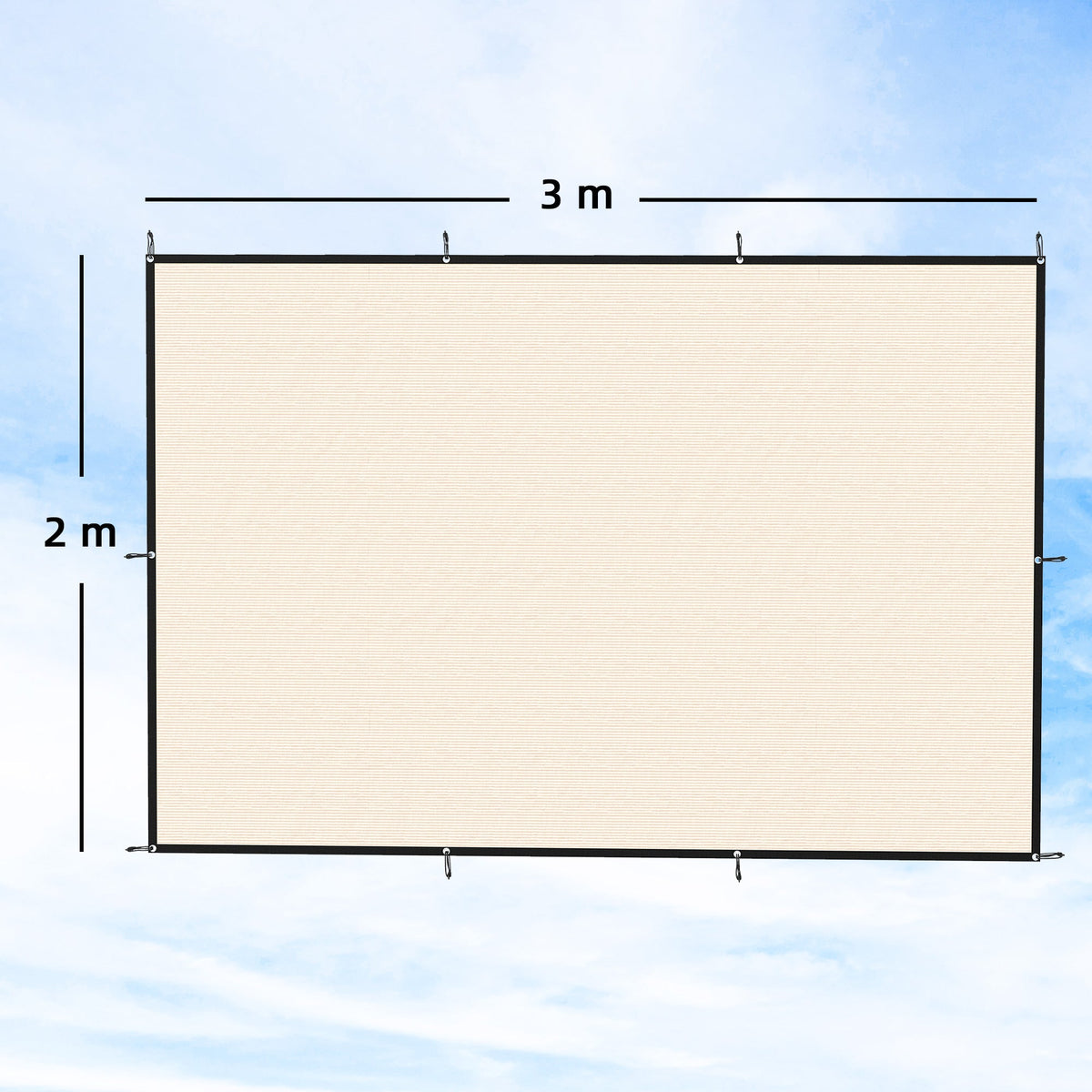 2 x 3 m Sun Shade Sail in Beige with Steel Eyelets & Bungee Cords, UV Protection — product view 5