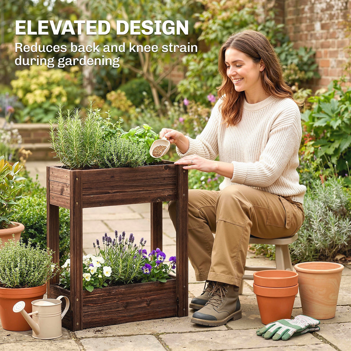 2-Tier Wooden Raised Planter with Liner, 60 x 25 x 70 cm — product view 7