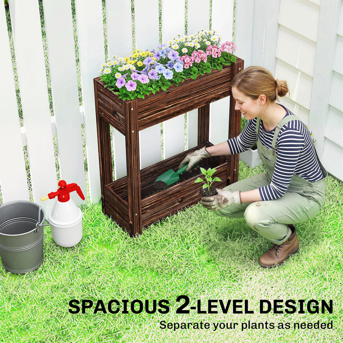 2-Tier Wooden Raised Planter with Liner, 60 x 25 x 70 cm — product view 6