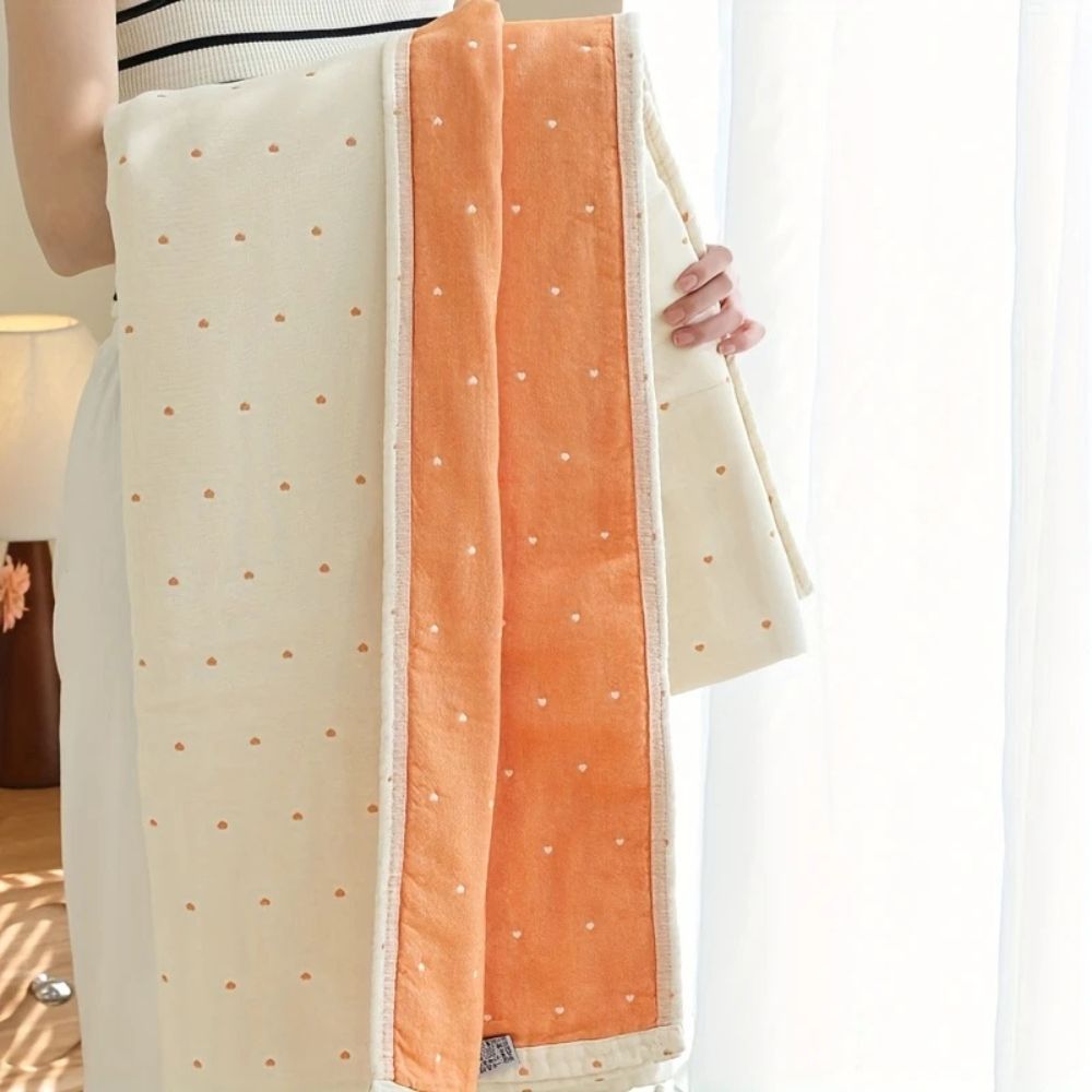 LoungeYard | Heart Stitched Double-Spliced Cotton Gauze Blanket — product view 1