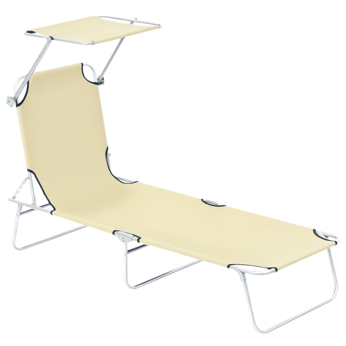 Adjustable Folding Lounge Chair with Sun Shade, Beige — product view 1