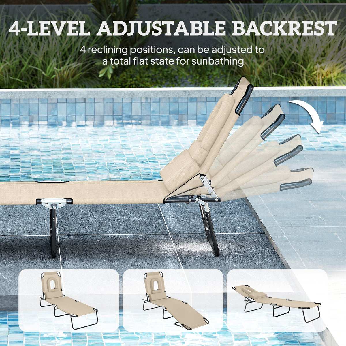 Folding Outdoor Lounge Chair with Face Hole and Pillow, Beige — product view 6
