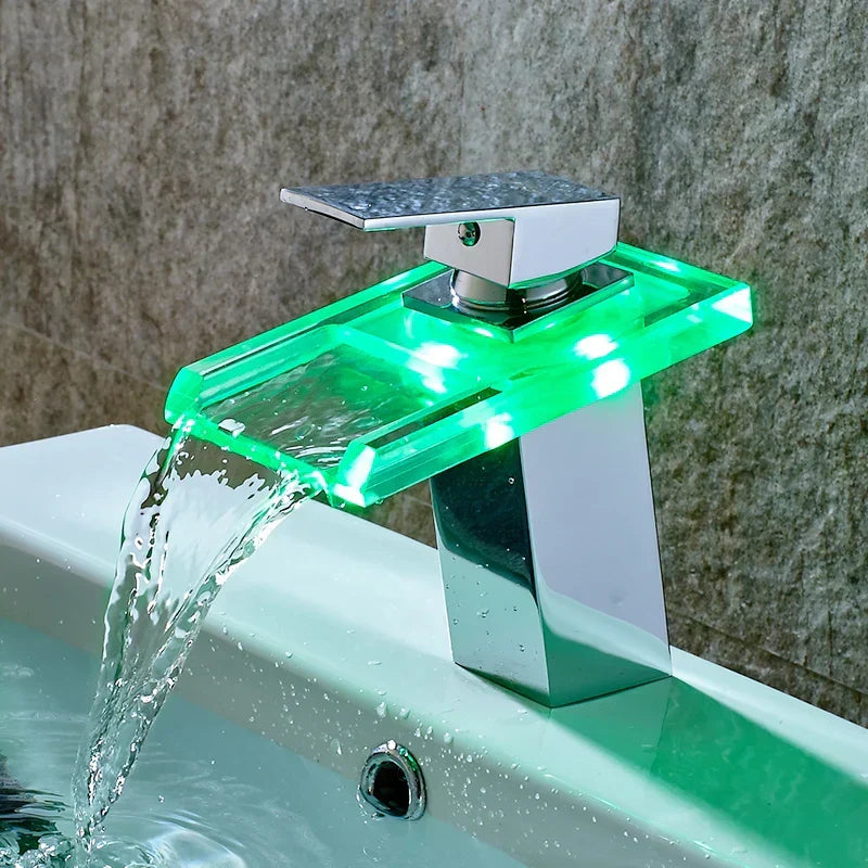 LoungeYard | LED Brass Waterfall Modern Faucet — product view 5