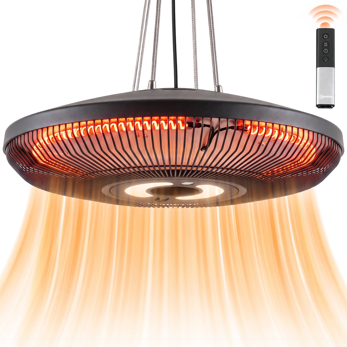 Hanging Patio Heater with LED Light, Touch & Remote, 1000/2000W IP65, Black — product view 1