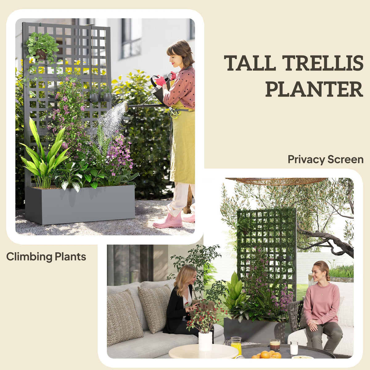 35" x 16" x 70" Raised Garden Bed with Trellis and Privacy Screen, Grey Wood Effect — product view 7