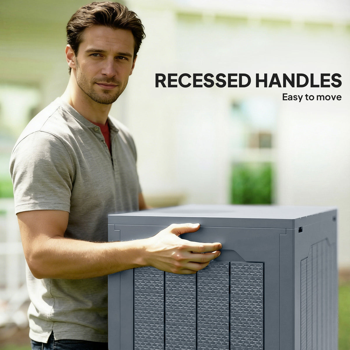 93L Plastic Garden Storage Box with Handles, Light Grey — product view 7