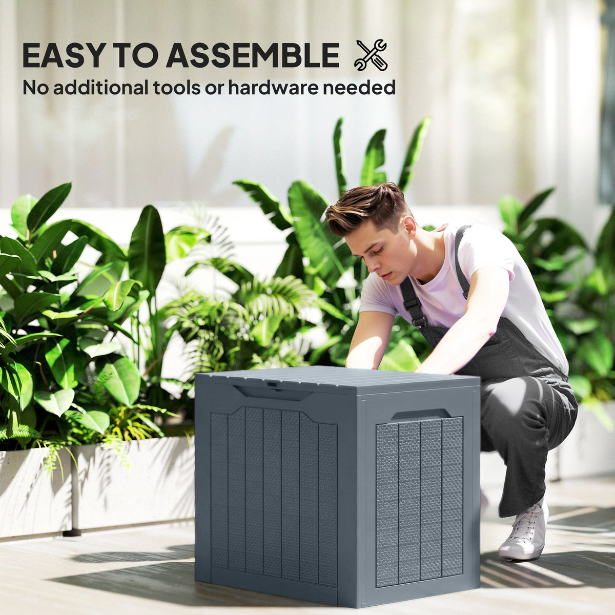 93L Plastic Garden Storage Box with Handles, Light Grey — product view 6