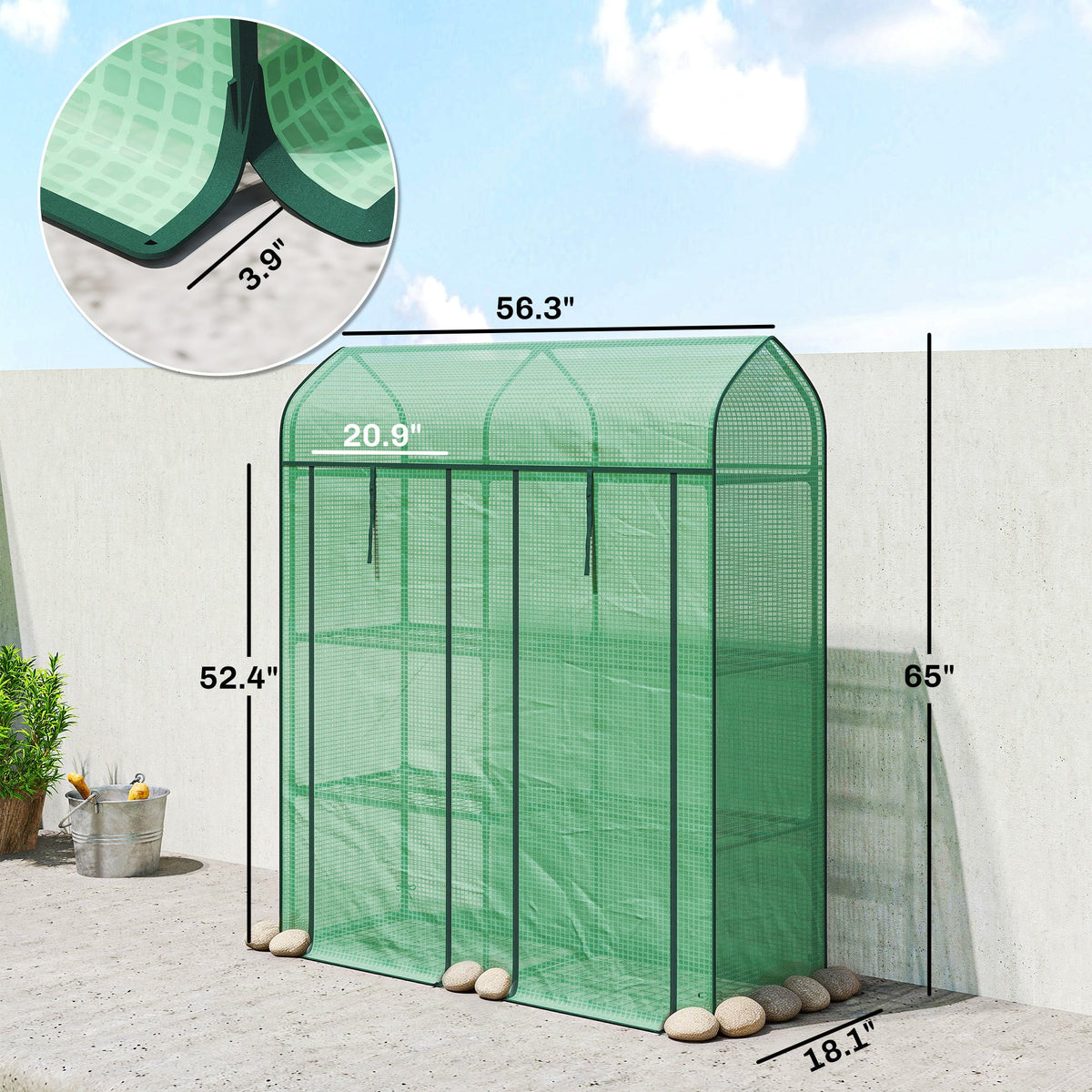 3-Tier Mini Greenhouse, 56.3" x 18.1" x 65", Green — product view 5