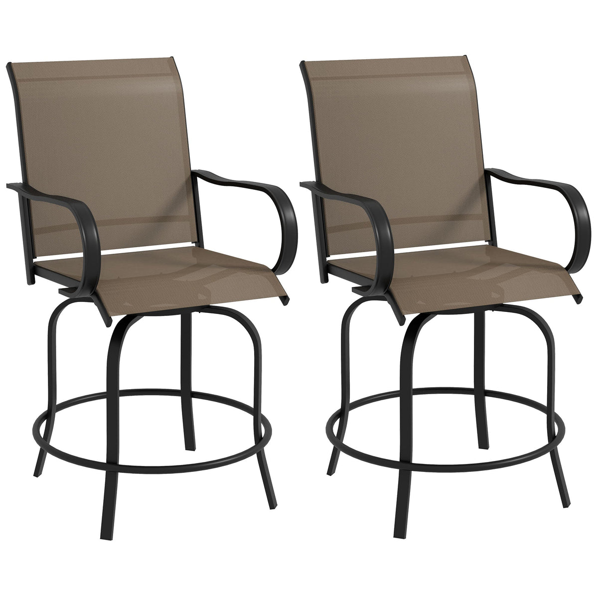 2-Piece Swivel Outdoor Bar Stools with Armrests, Tan — product view 2