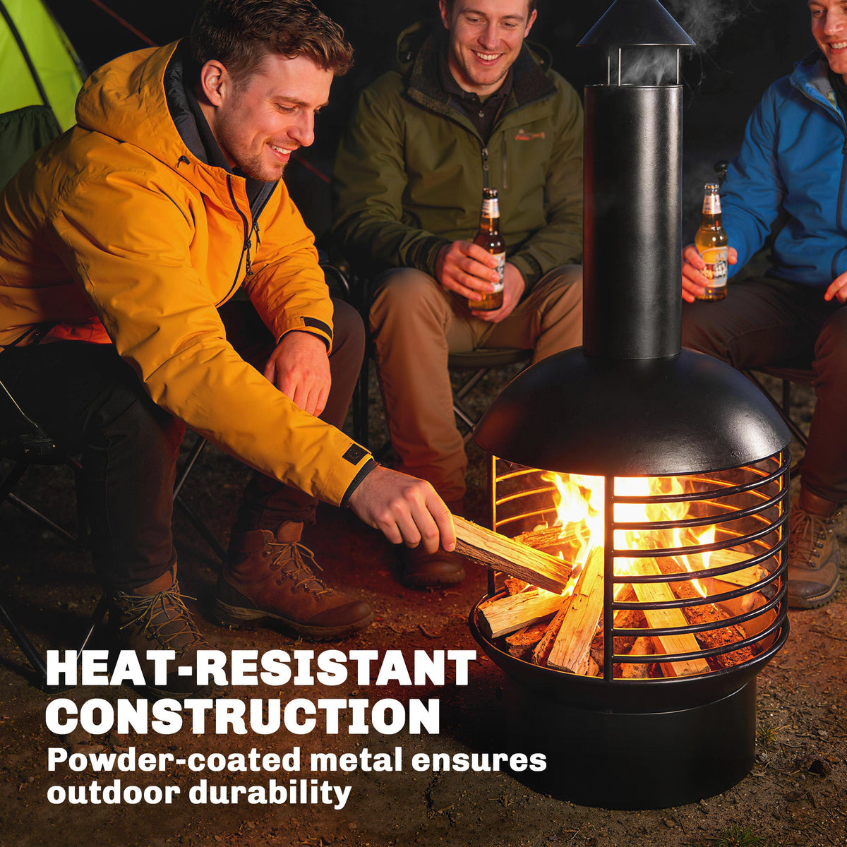 Chimney Fire Pit with Poker and Charcoal Grid, Black — product view 7