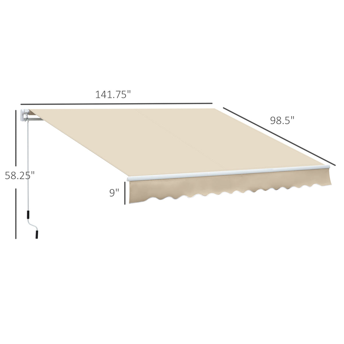 12' x 8' Retractable Awning with Manual Crank, Cream White — product view 5