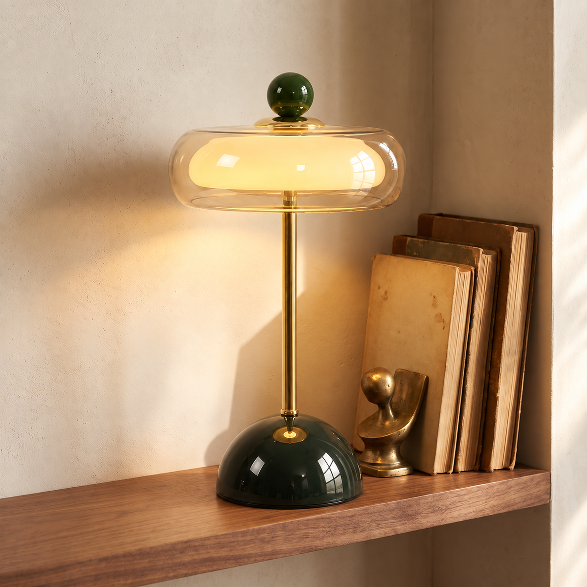Verda Green Glass Halo Table Lamp Cordless Rechargeable Bedside Light for Consoles and Dining — product view 2