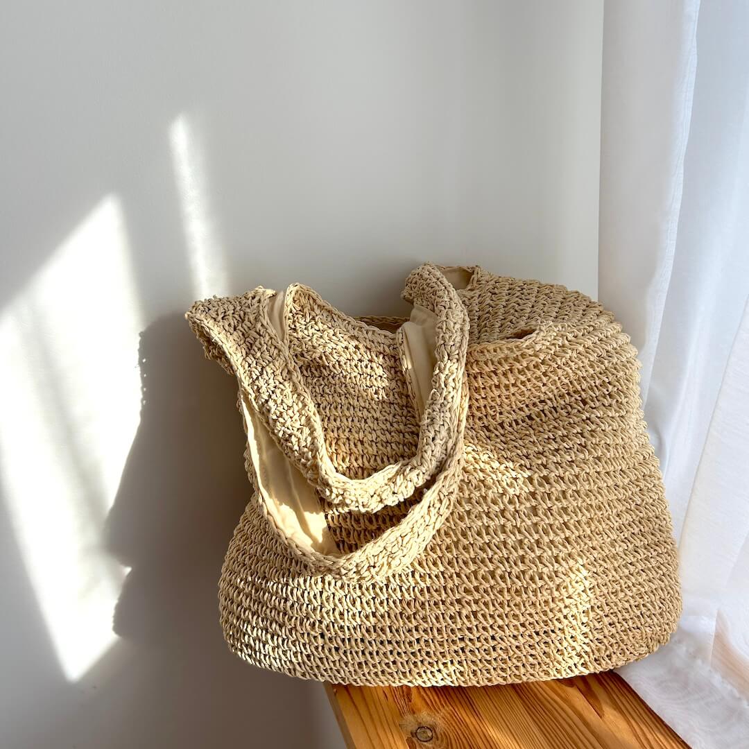 LoungeYard | Women Straw Tote Bag Beige One Size Bohemian Beach Bag — product view 5