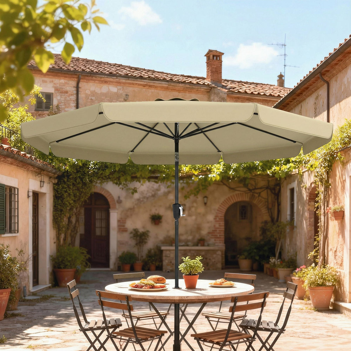 10ft Patio Umbrella with Push Button Tilt and Crank, Khaki — product view 4