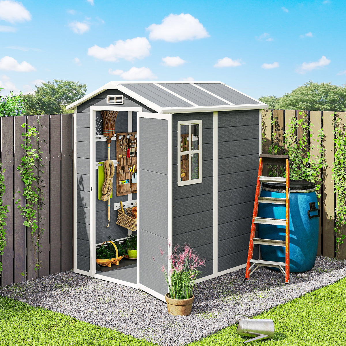 6' x 4' Outdoor Storage Shed with Floor and Lockable Door, Gray — product view 4