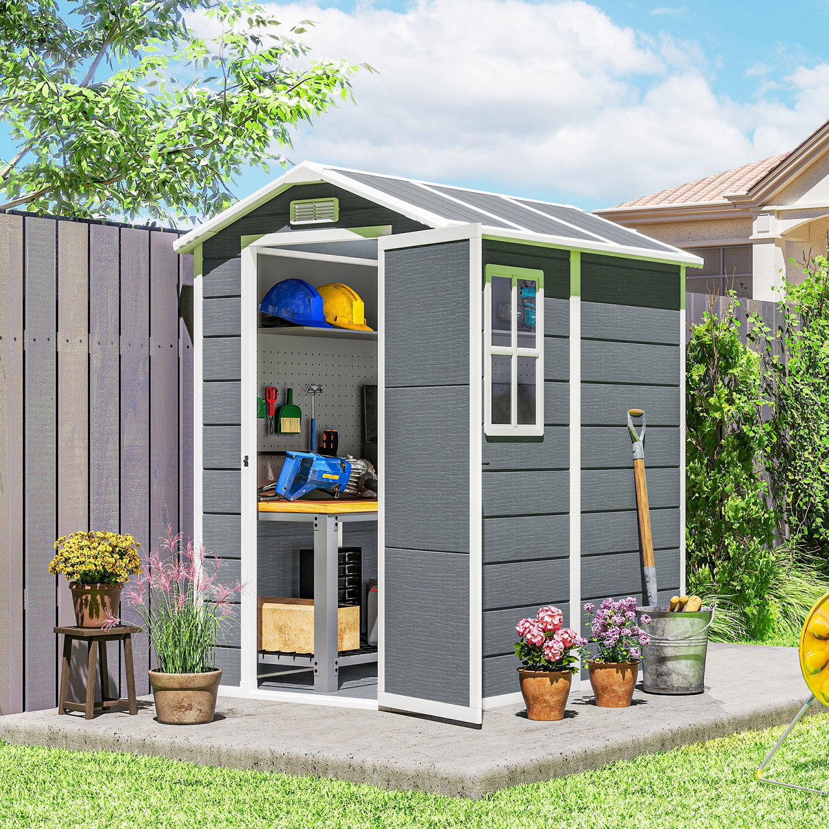 6' x 4' Outdoor Storage Shed with Floor and Lockable Door, Gray — product view 3