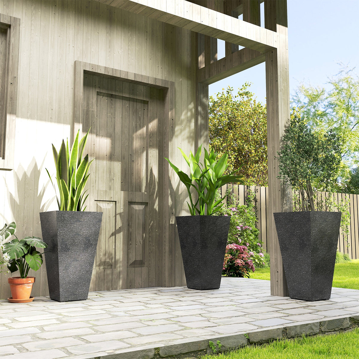 3-Piece 28" Tall Planters with Drainage Holes, Black — product view 4
