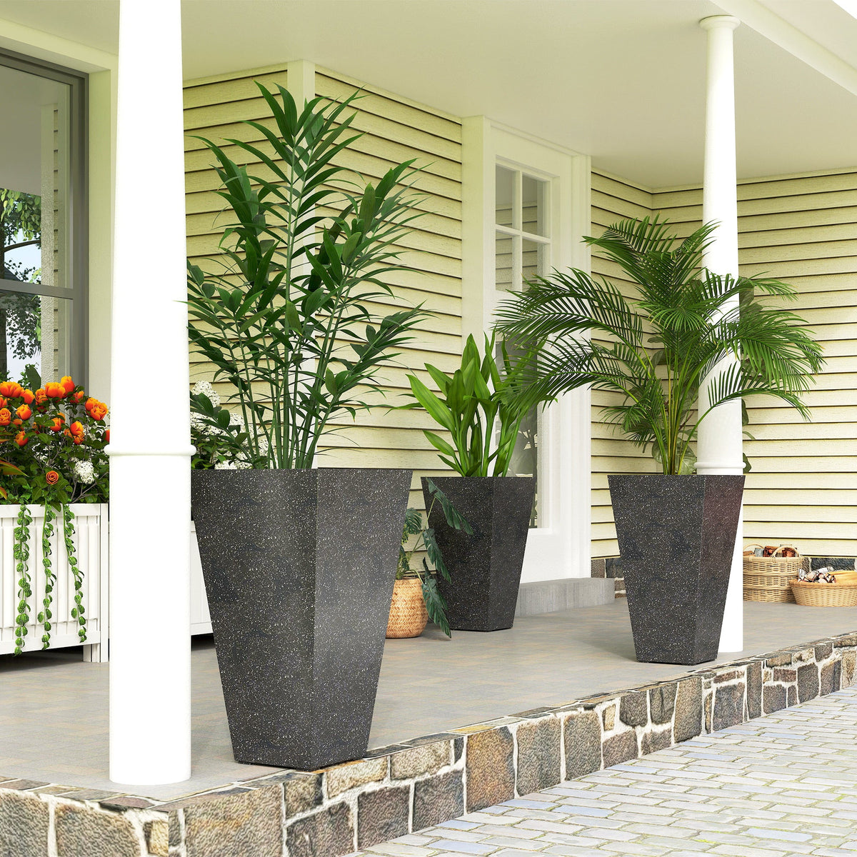 3-Piece 28" Tall Planters with Drainage Holes, Black — product view 3