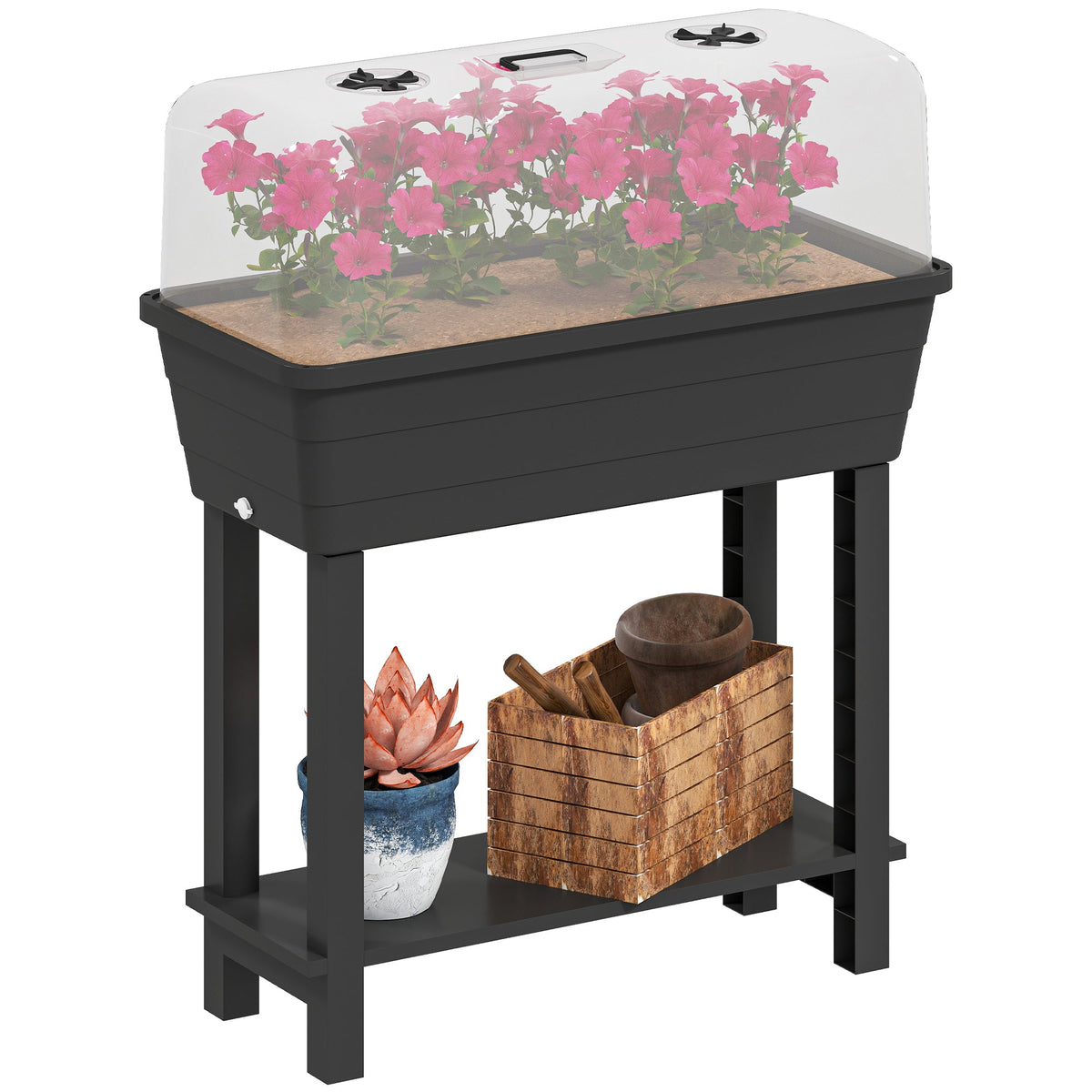 41L Self-Watering Raised Garden Bed with Lid and Shelf, Black — product view 1