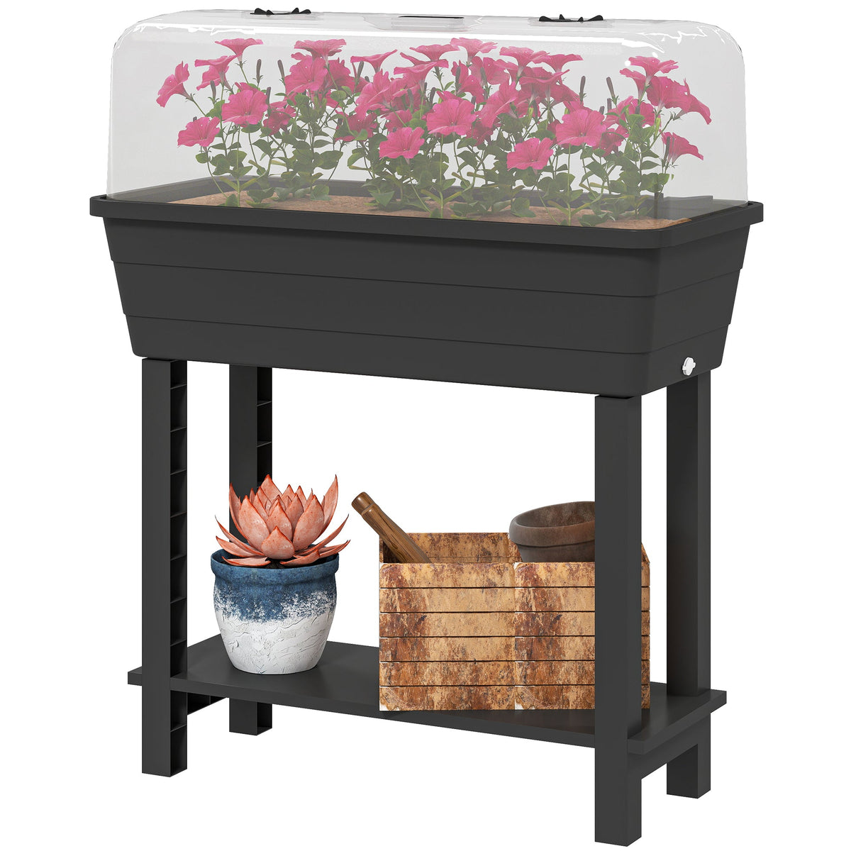41L Self-Watering Raised Garden Bed with Lid and Shelf, Black — product view 2