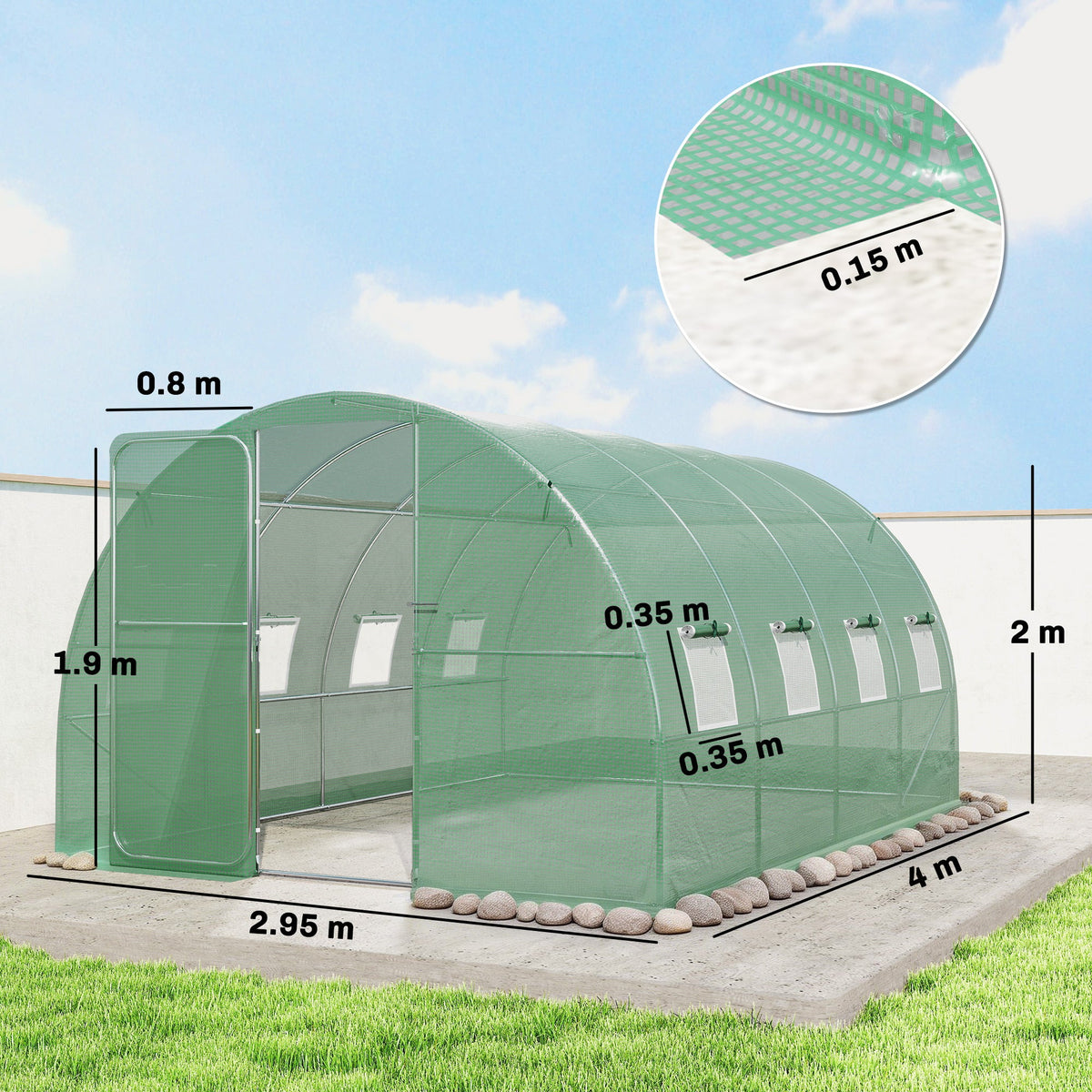 10' x 13' Walk-in Polytunnel Greenhouse with Hinged Door & 8 Mesh Windows — product view 5