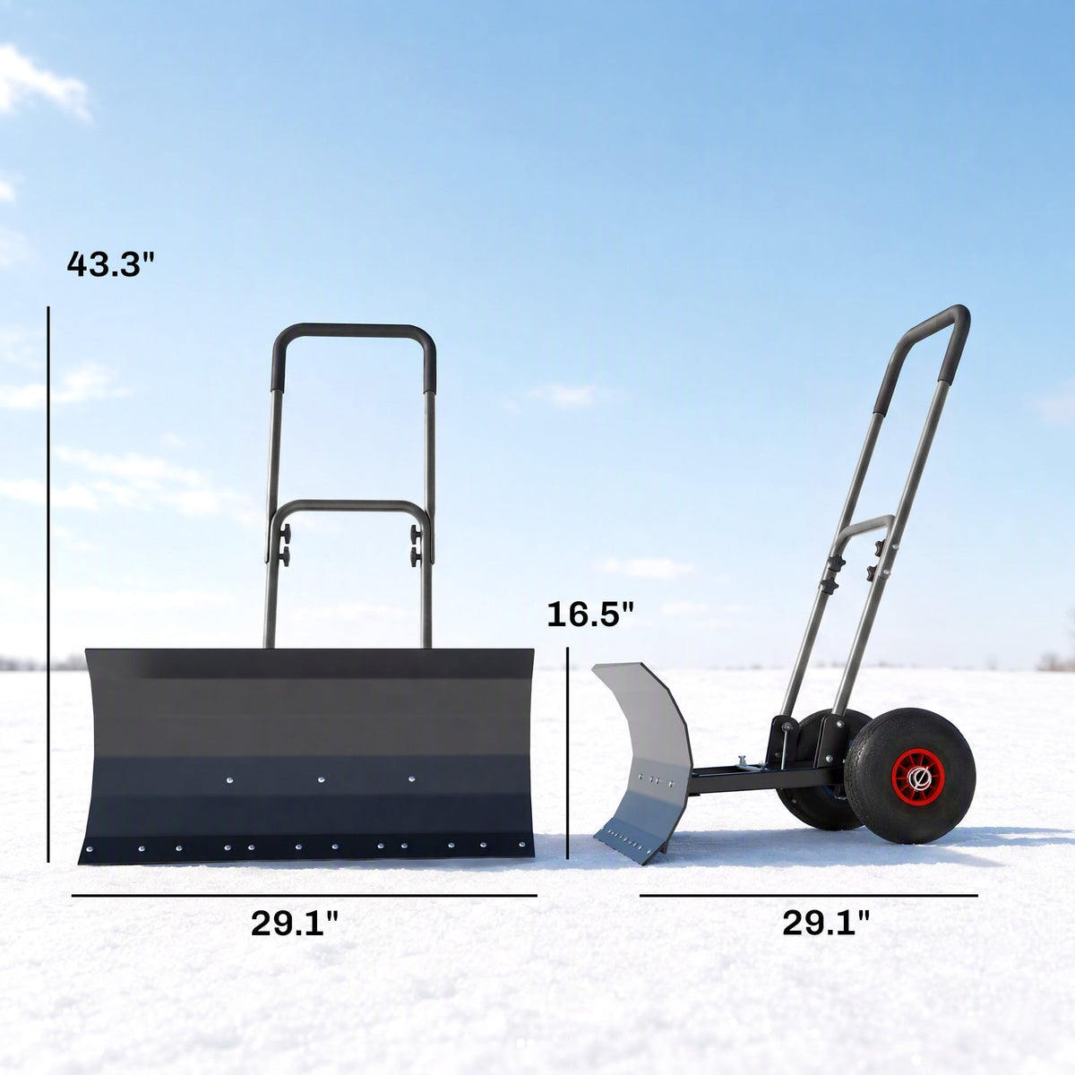 Heavy-Duty Metal Snow Pusher with Wheels & Adjustable Handle, 29" x 16.5" Black — product view 5