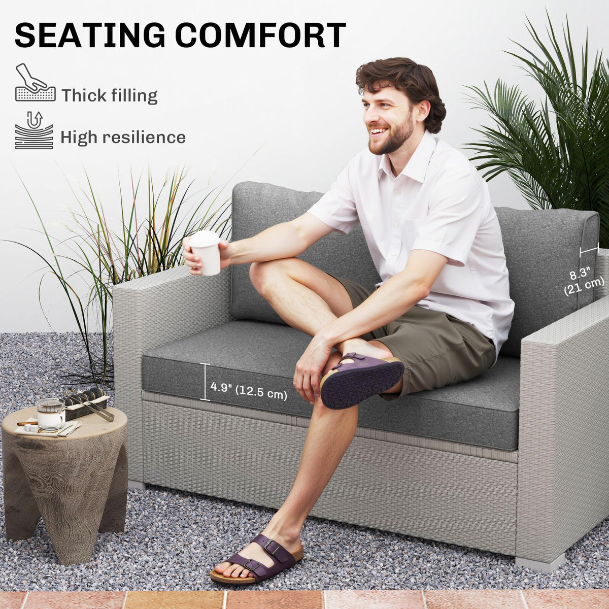 2 Seater Outdoor Seat Cushions with Backrest, Grey — product view 6