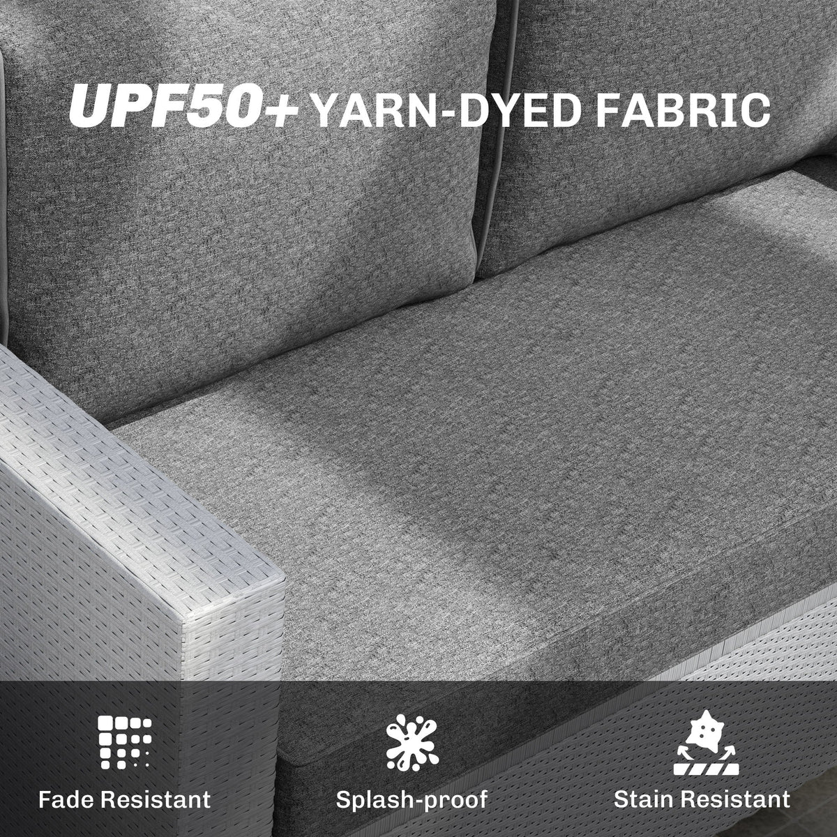 2 Seater Outdoor Seat Cushions with Backrest, Grey — product view 7
