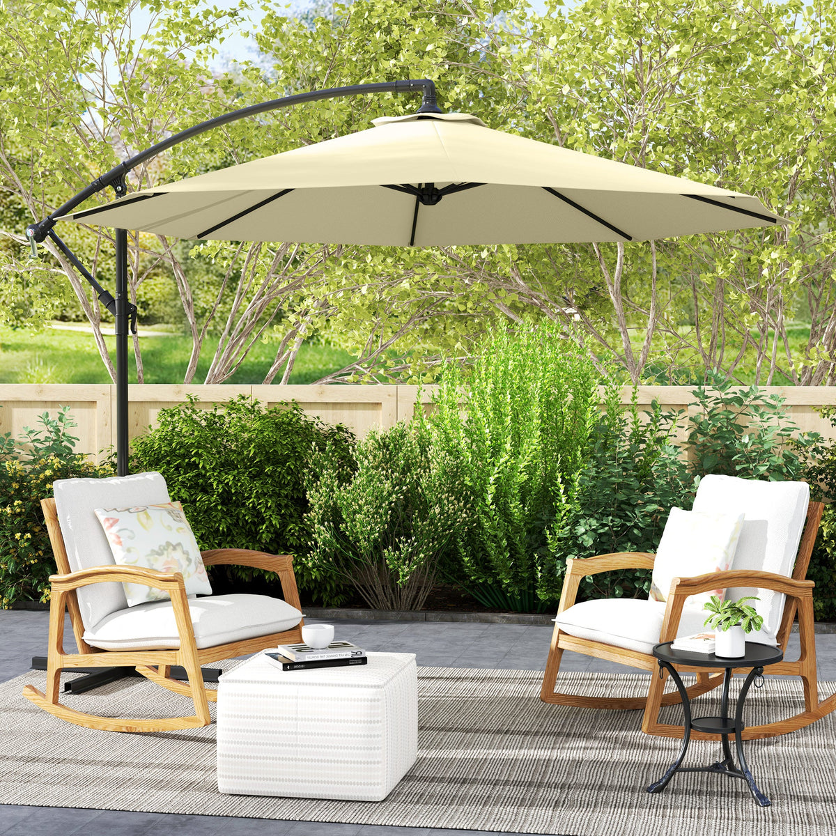 10' Deluxe Patio Umbrella with Crank and Cross Base, Beige — product view 4