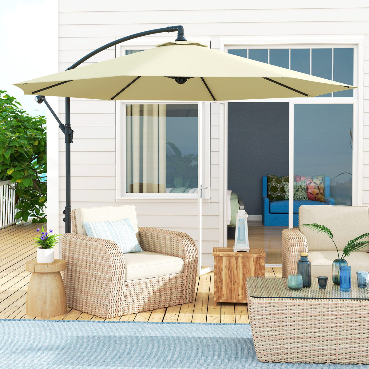 10' Deluxe Patio Umbrella with Crank and Cross Base, Beige — product view 3