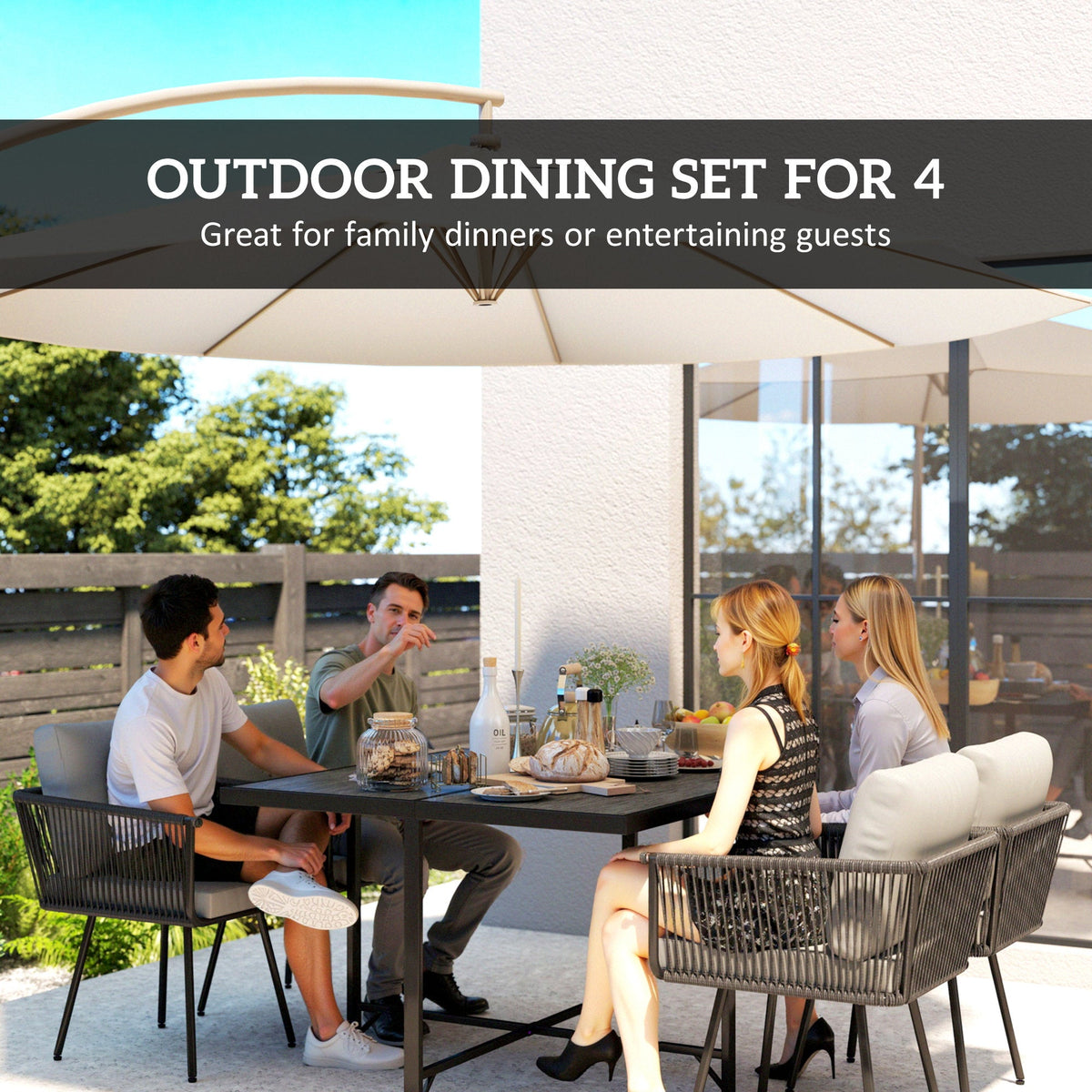5 Piece Rattan Garden Dining Set with Stackable Chairs, Light Grey — product view 6