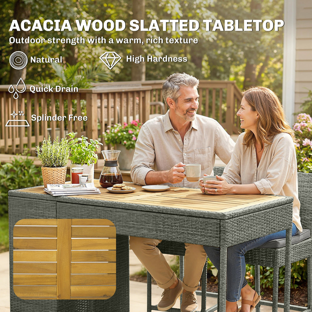 5 Piece Outdoor Bar Set with Storage Table and Cushions, Gray — product view 7