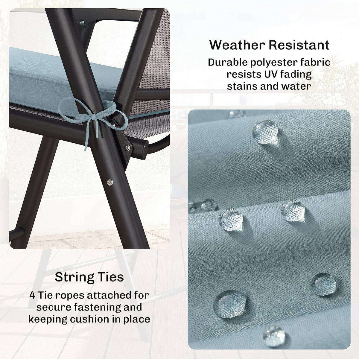 Set of 6 Chair Cushion Seat Pads with Straps, Light Grey — product view 7
