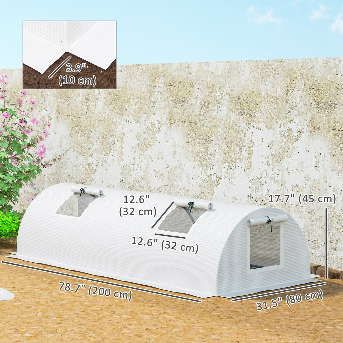 7' x 3' x 2' Portable Mini Greenhouse with 5 Mesh Windows, White — product view 5