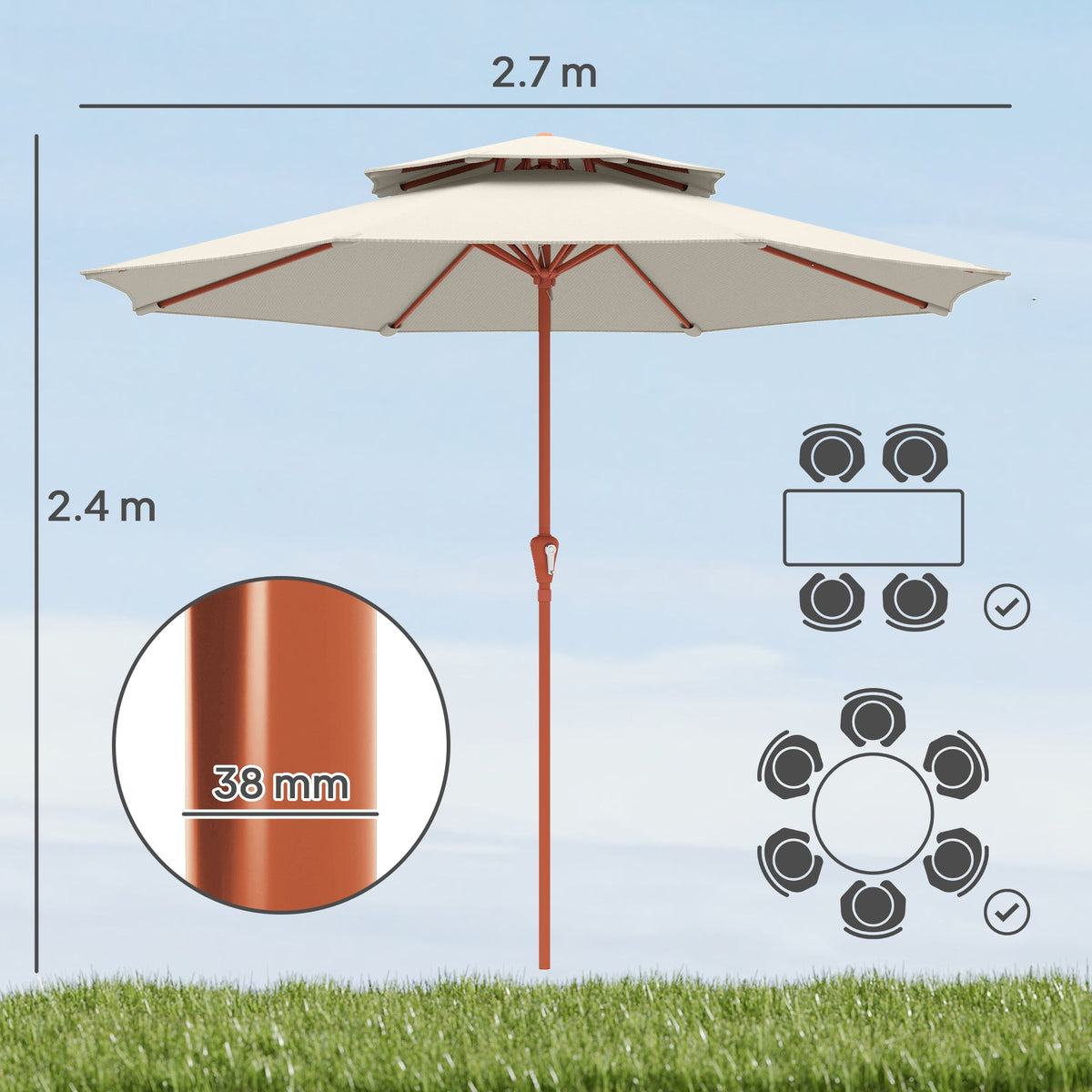 104'' x 104'' Patio Umbrella with Crank and Double Top, Cream White — product view 5
