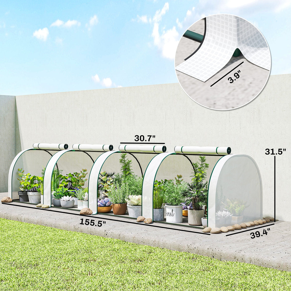 13' L x 3' W x 2.5' H Portable Tunnel Greenhouse, White — product view 5