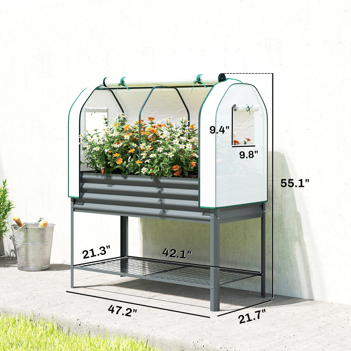 Galvanized Raised Garden Bed with Greenhouse Cover, Dark Gray — product view 5