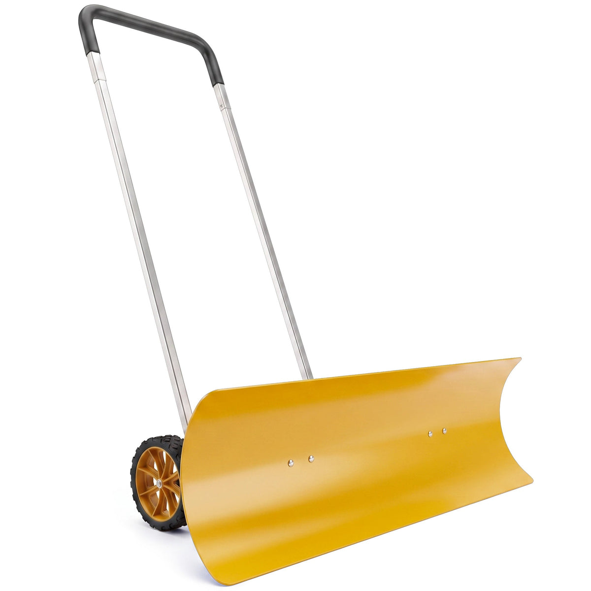 37" Extra-Wide Aluminum Snow Pusher with Wheels and Ergonomic Handle, Yellow — product view 1