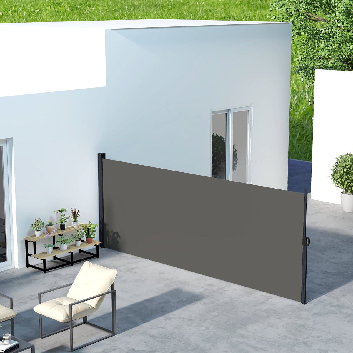 400 x 160 cm Retractable Side Awning Privacy Screen, Dark Grey — product view 3