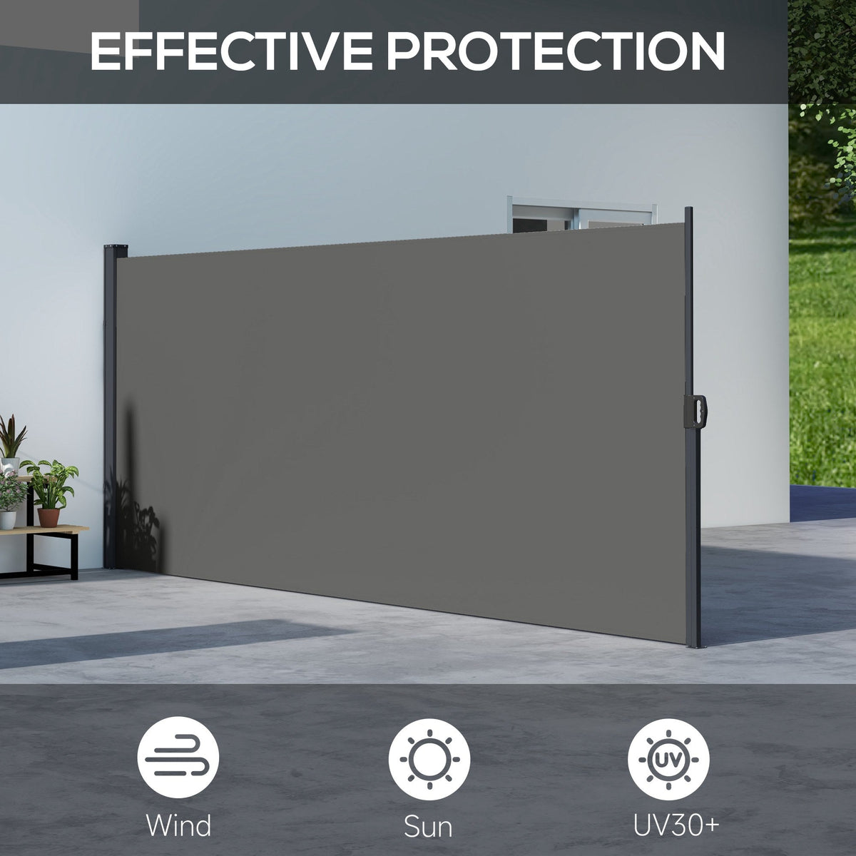400 x 160 cm Retractable Side Awning Privacy Screen, Dark Grey — product view 6