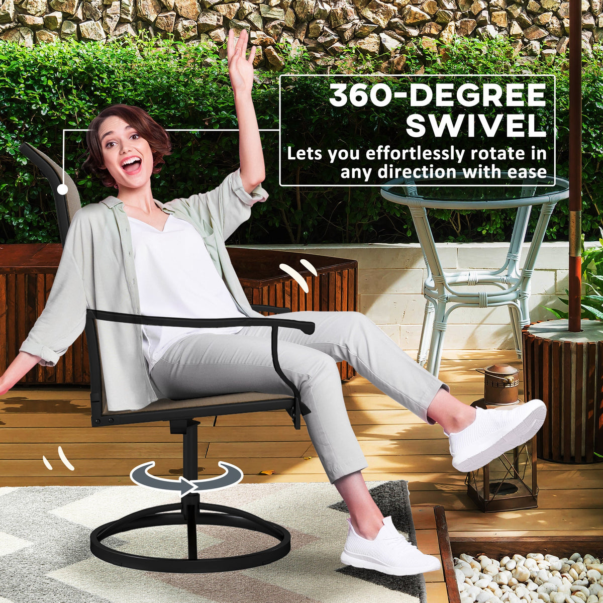 2-Piece Outdoor Patio Swivel Chairs, Brown — product view 6