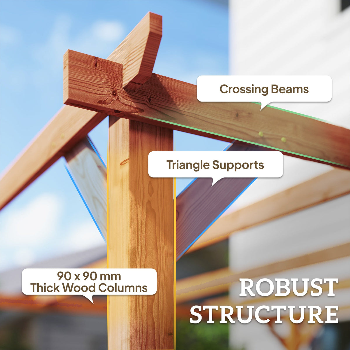 PerArbor 3 x 3 m Wooden Pergola Kit with Triangle Supports, 5 Crossing Beams, Maple Wood-effect — product view 6
