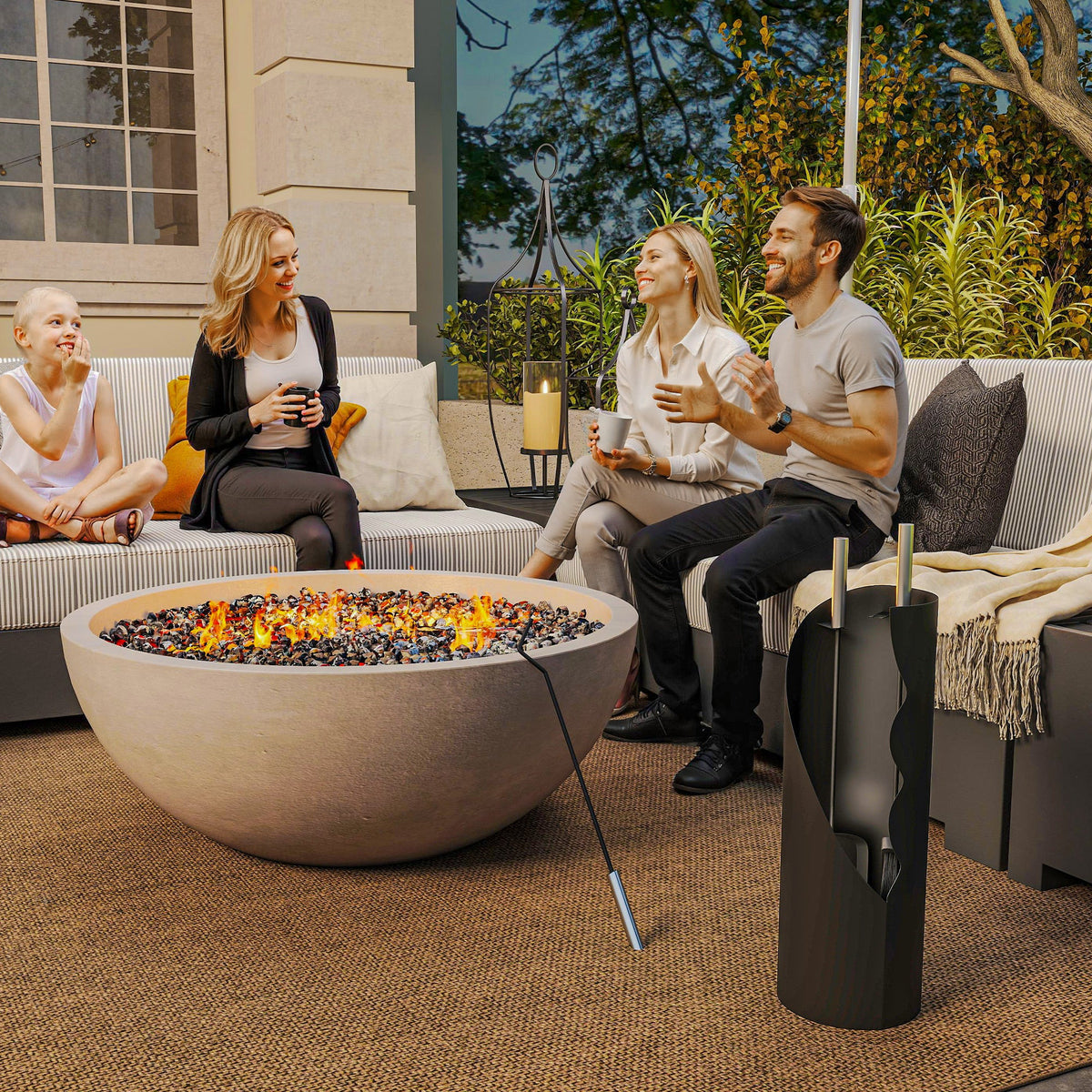 4 Piece Fireplace Companion Set with Bucket, Broom, Shovel & Poker, Silver — product view 3
