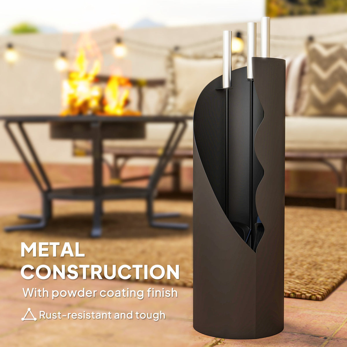4 Piece Fireplace Companion Set with Bucket, Broom, Shovel & Poker, Silver — product view 7