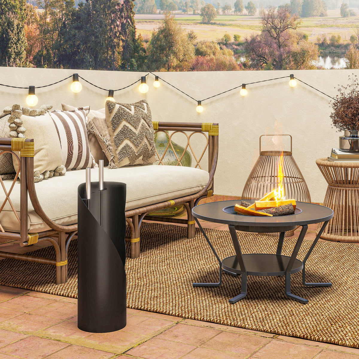 4 Piece Fireplace Companion Set with Bucket, Broom, Shovel & Poker, Silver — product view 4