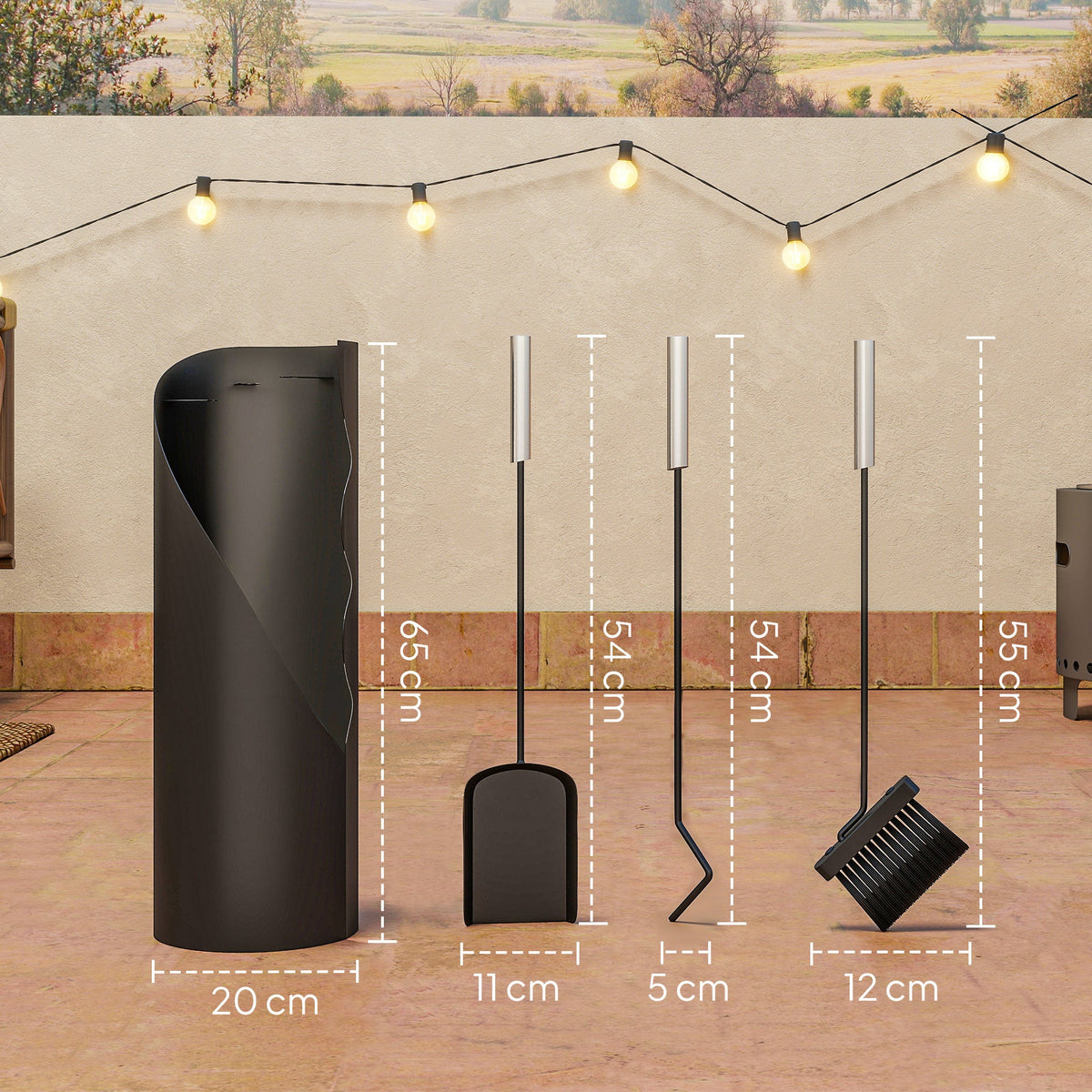 4 Piece Fireplace Companion Set with Bucket, Broom, Shovel & Poker, Silver — product view 5